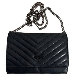 Botkier NY Black Leather Chevron Quilted Crossbody Clutch Wallet Chain Strap